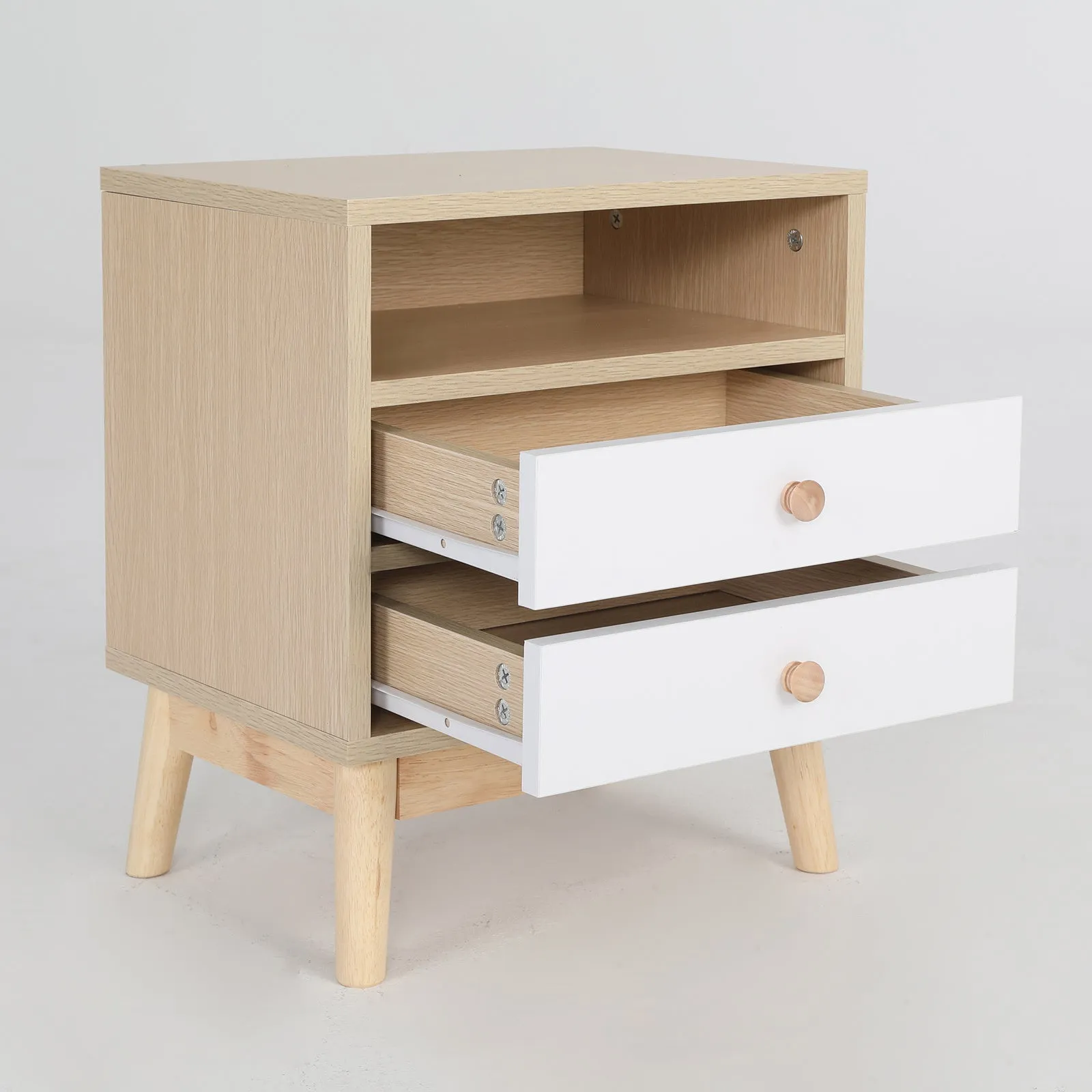 2x Bedside Table | Side Storage Cabinet | Nightstand | Bedroom 2 Drawer | ANYA | Oak