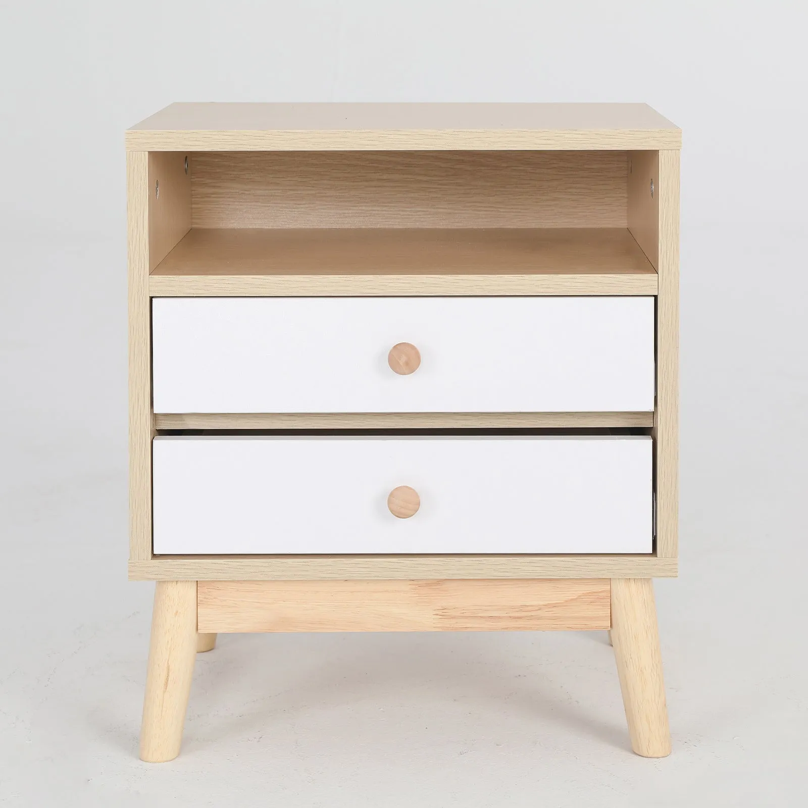 2x Bedside Table | Side Storage Cabinet | Nightstand | Bedroom 2 Drawer | ANYA | Oak