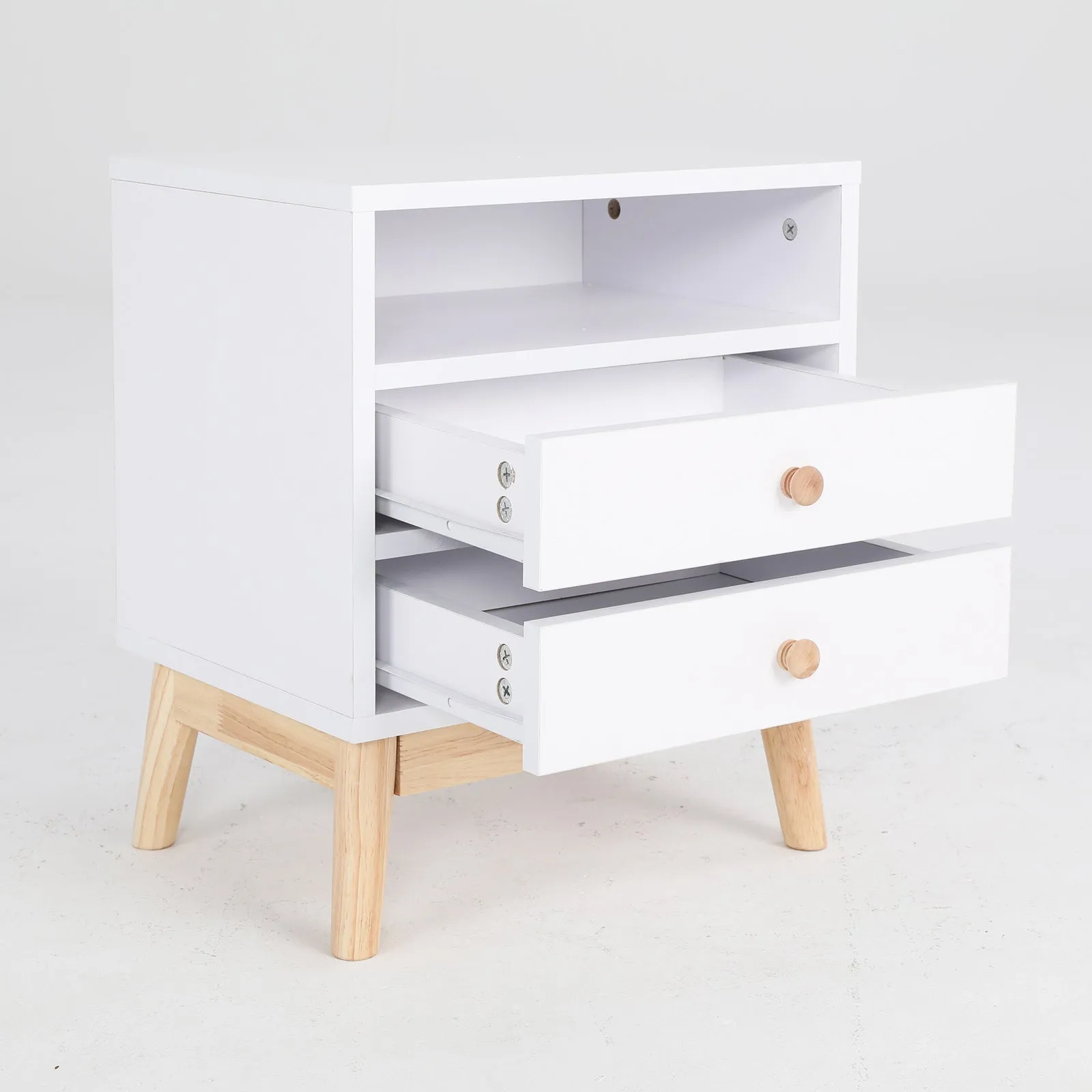 2x Bedside Table | Side Storage Cabinet | Nightstand | Bedroom 2 Drawer | ANYA | White