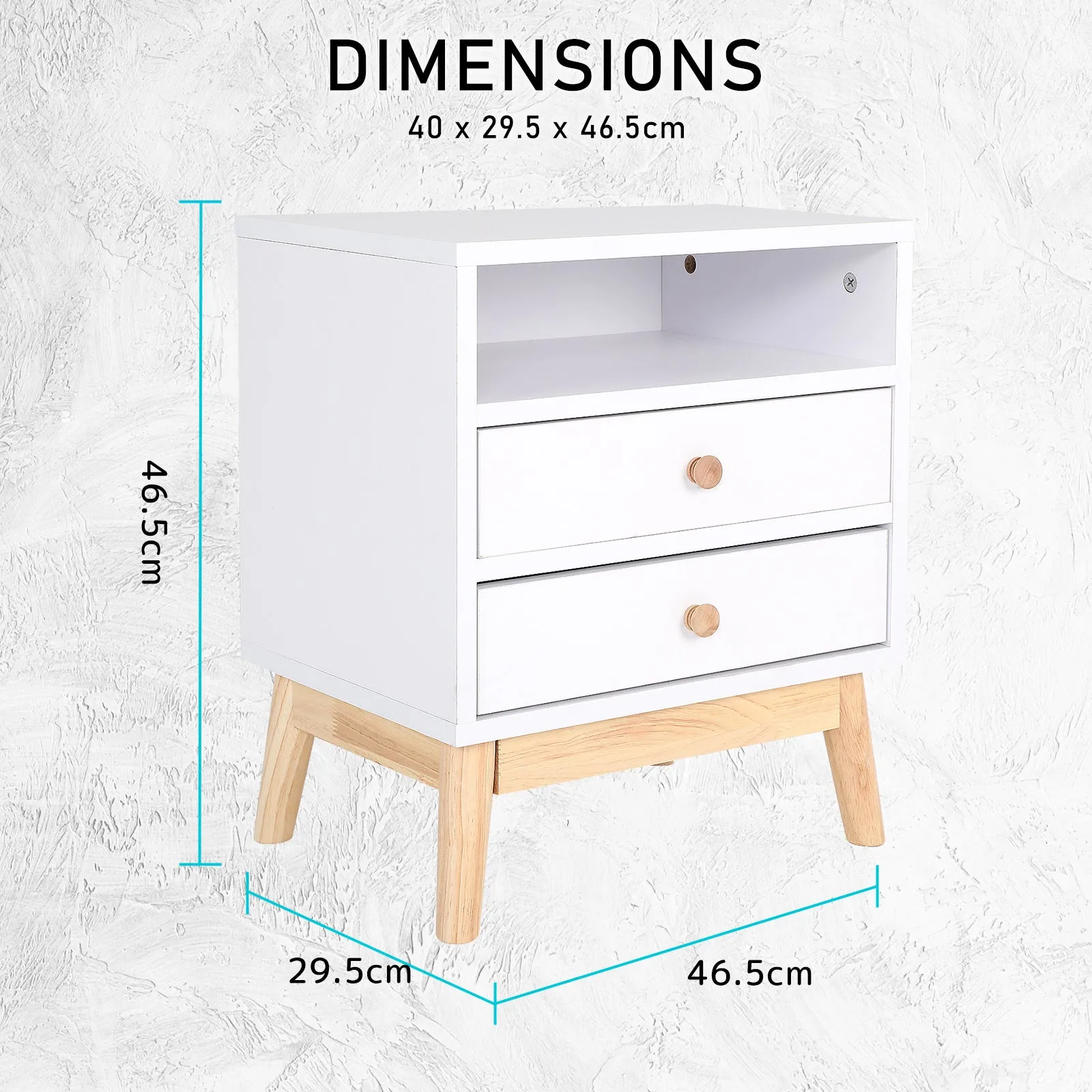 2x Bedside Table | Side Storage Cabinet | Nightstand | Bedroom 2 Drawer | ANYA | White