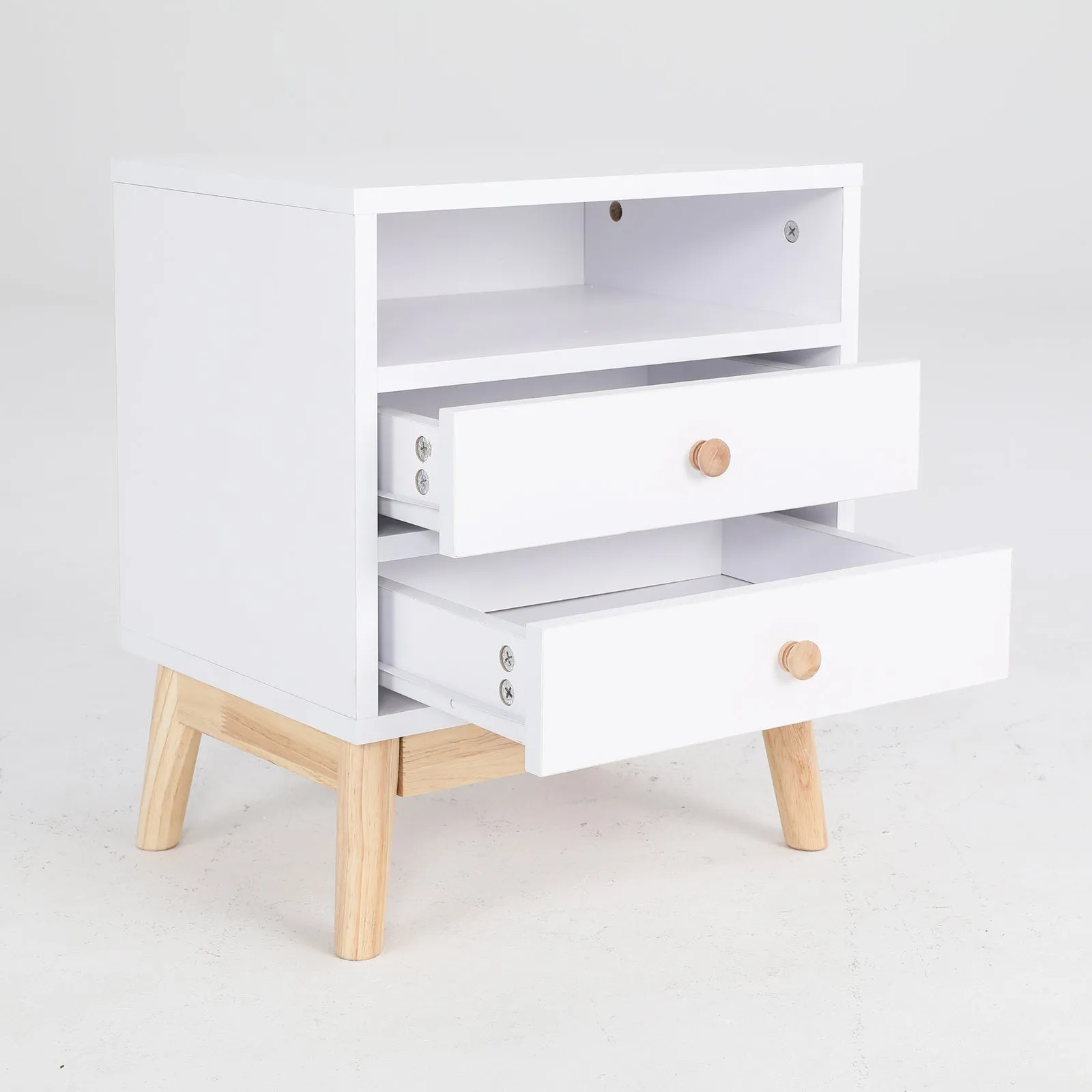 2x Bedside Table | Side Storage Cabinet | Nightstand | Bedroom 2 Drawer | ANYA | White