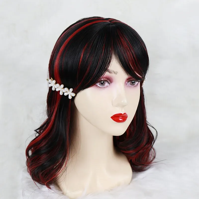 Black mid-part mixed color wig KF828792