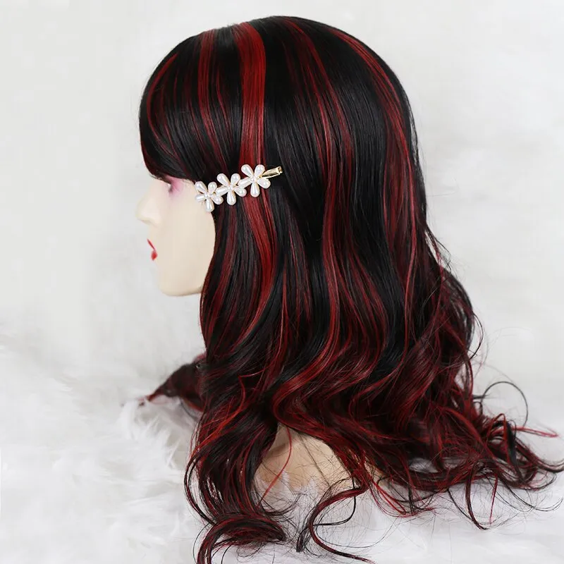 Black mid-part mixed color wig KF828792