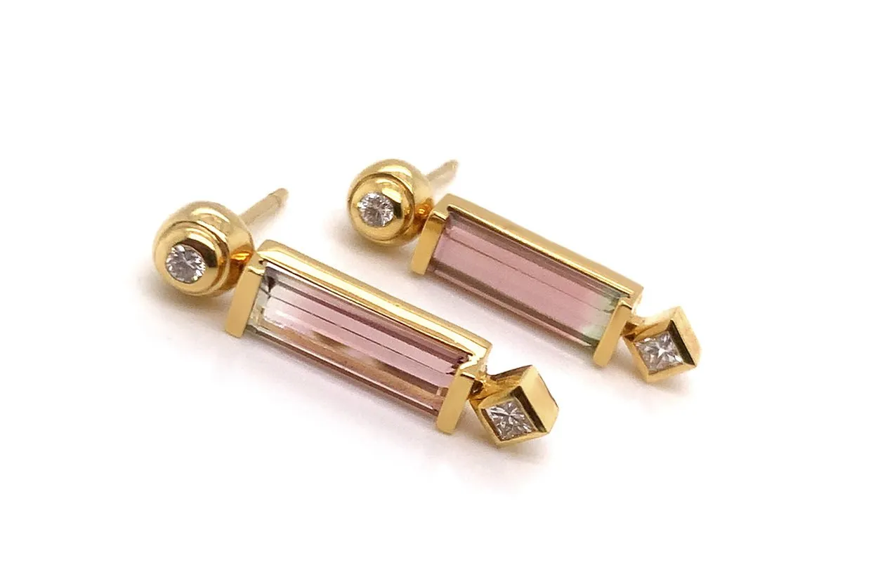 Earrings Bicolor Tourmaline & Diamonds