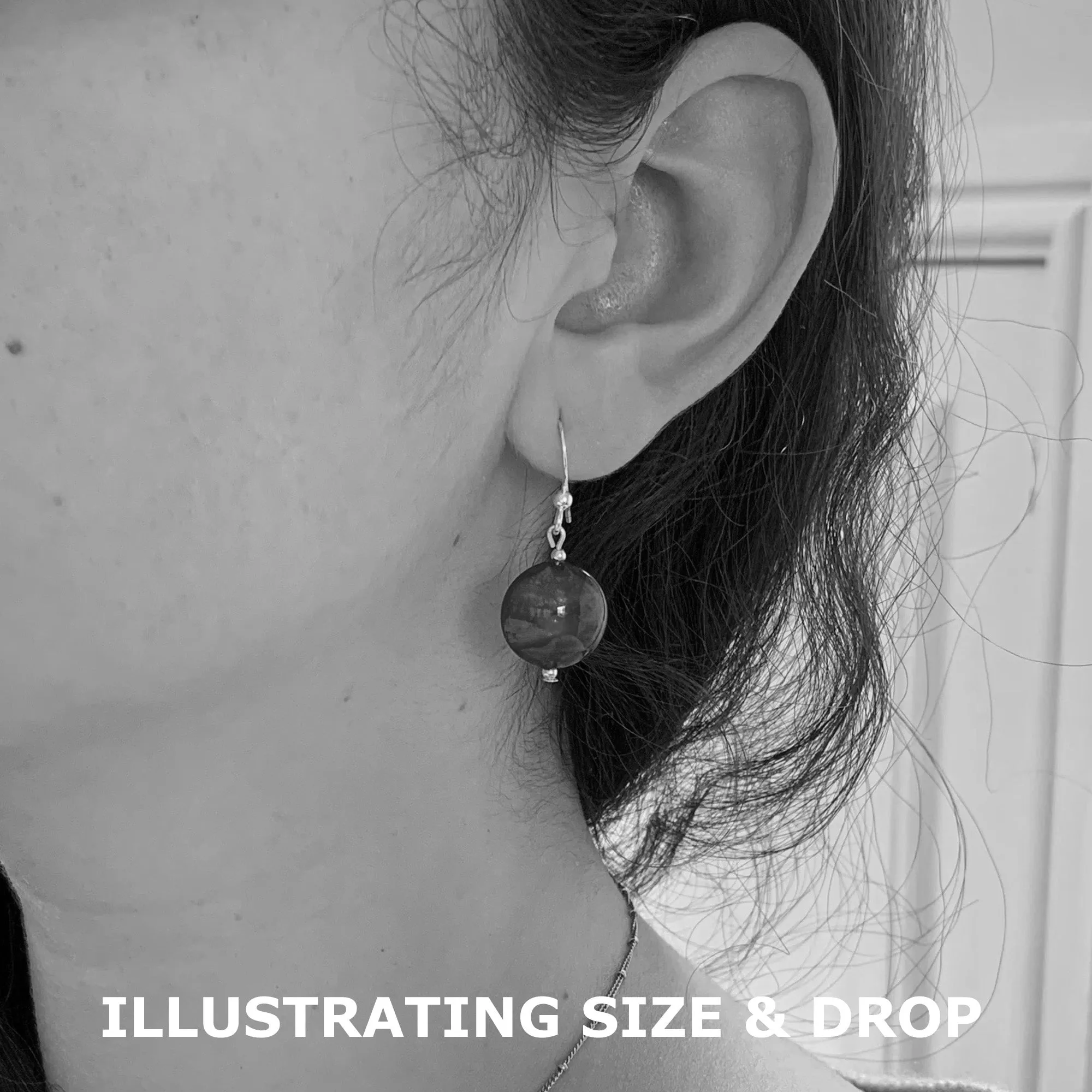 Earrings with black gold silver aventurine Murano glass small lentil drops on silver or gold
