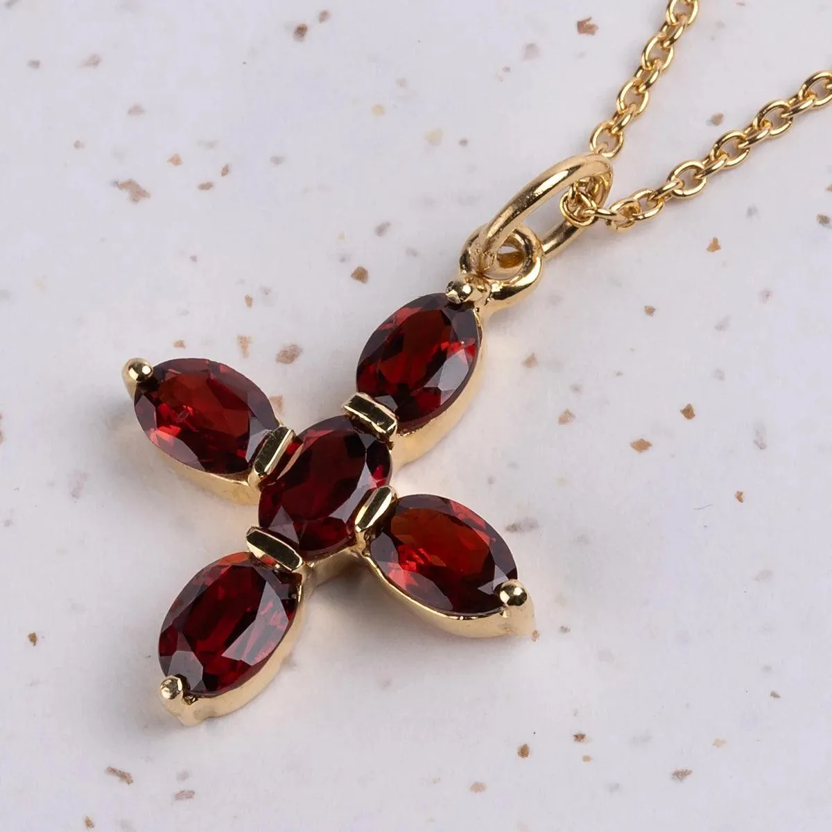 Elizabeth Bennet Garnet and Gold Plated Silver Cross Necklace