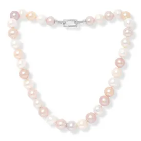 Gratia 12-13mm pink & white cultured freshwater pearl necklace with pave clasp