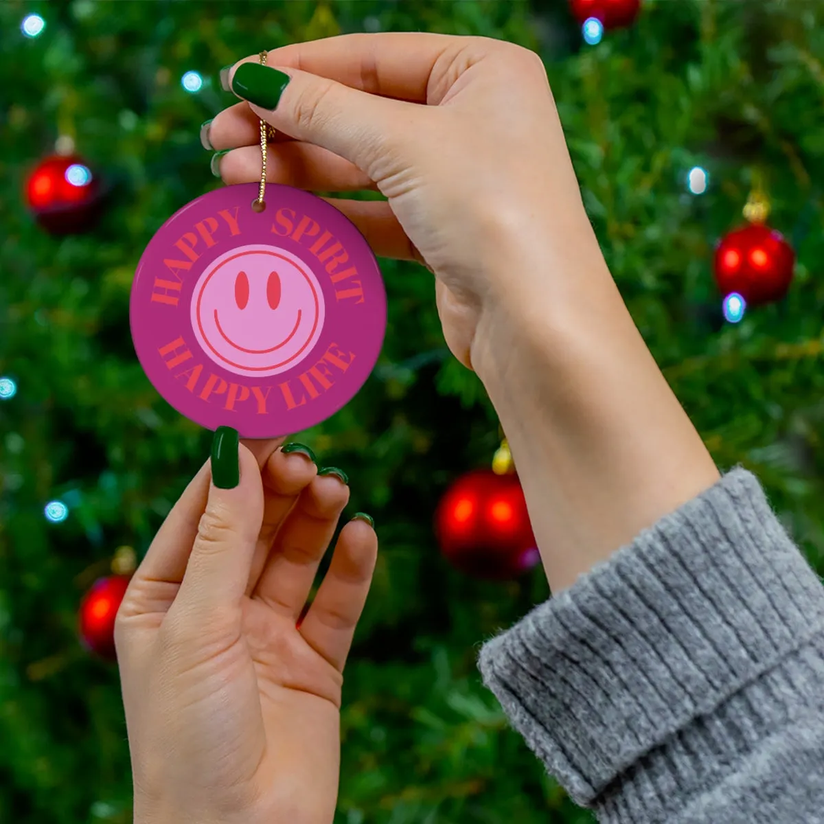 Holiday Ornament Happy Spirit Happy Life, Happiness Ornament, Modern Ornament, Smile Decoration, VSCO, Tumblr, Pink Smile, Retro Christmas