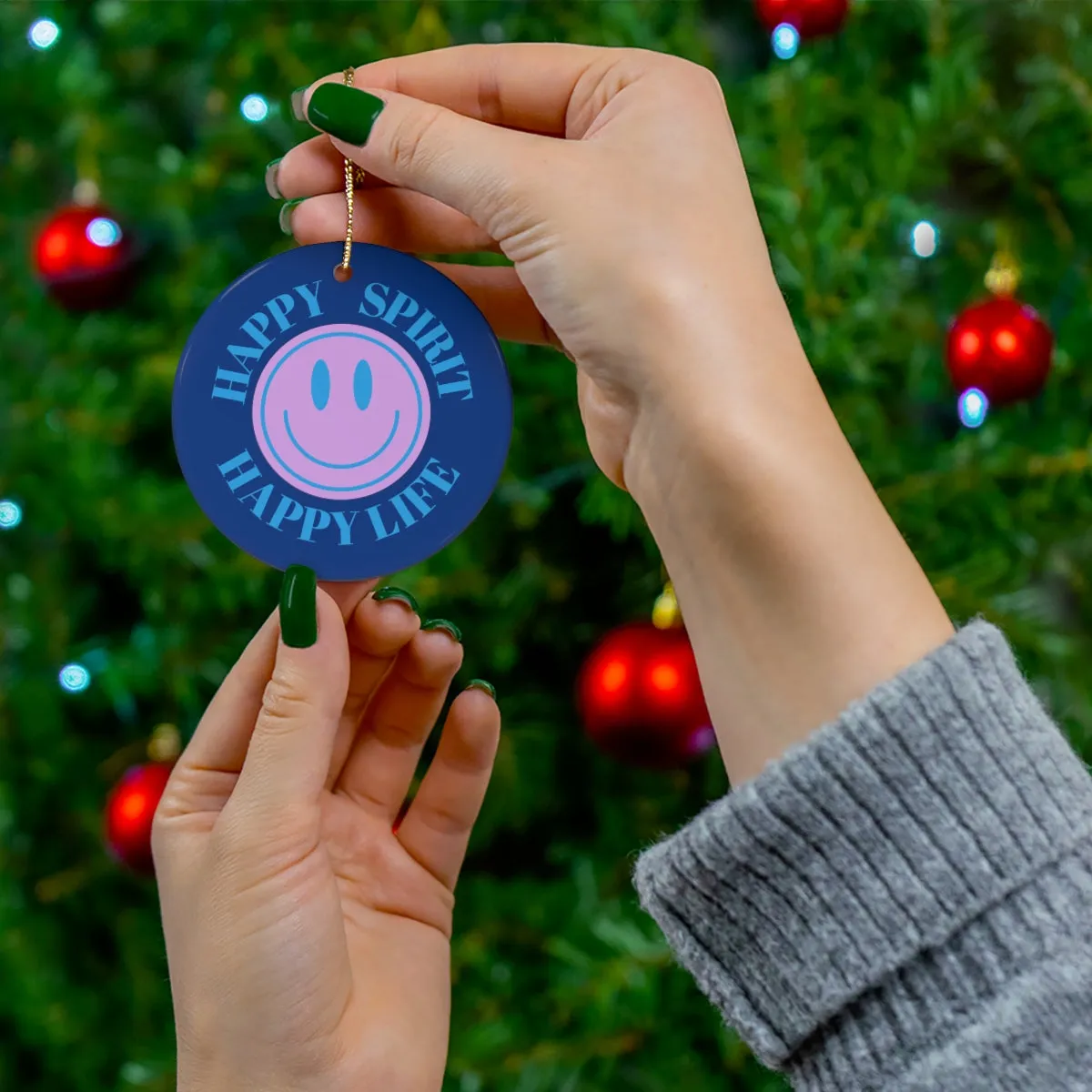 Holiday Ornament Happy Spirit Happy Life, Happiness Ornament, Modern Ornament, Smile Decoration, VSCO, Tumblr, Purple Smile, Retro Christmas