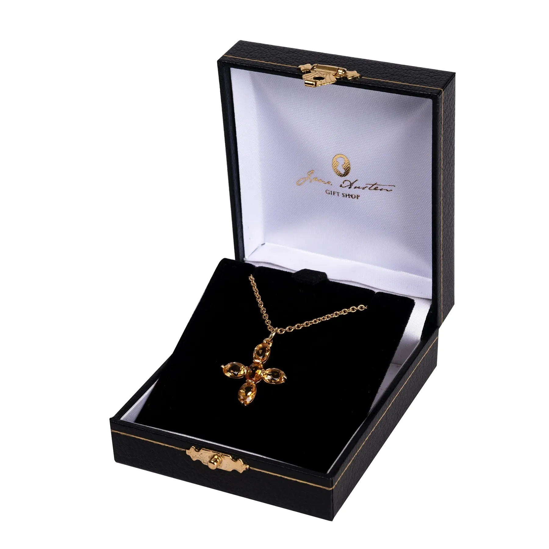 Jane Austen Cross Pendant Replica Necklace in Citrine & Gold