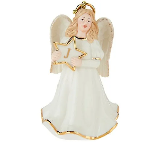 Lenox Porcelain 4" Angel Monogram Ornament w/ 24K Gold Accents, Monogram “H”