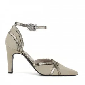 Marian Pointed Beige Court Shoe with Ankle Strap