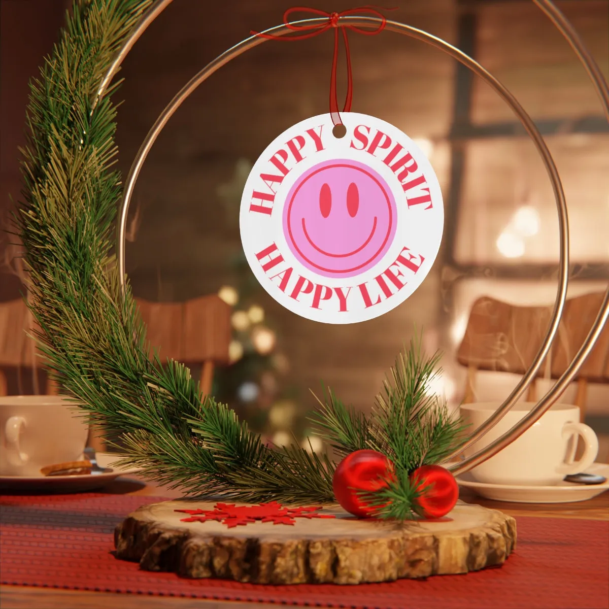 Metal Ornament Happy Spirit Happy Life, Happiness Ornament, Modern Ornament, Smile Decoration, VSCO, Tumblr, Pink Smile, Retro Christmas