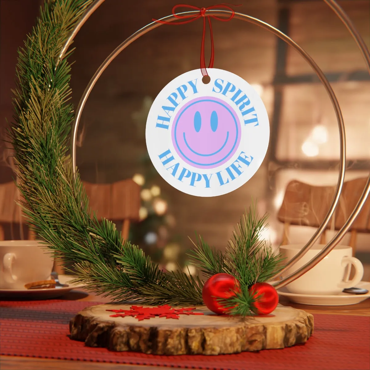 Metal Ornament Happy Spirit Happy Life, Happiness Ornament, Modern Ornament, Smile Decoration, VSCO, Tumblr, Purple Smile, Retro Christmas