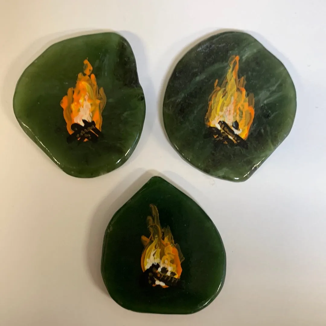 Paintings on small jade magnets, hand painted in Jade CIty