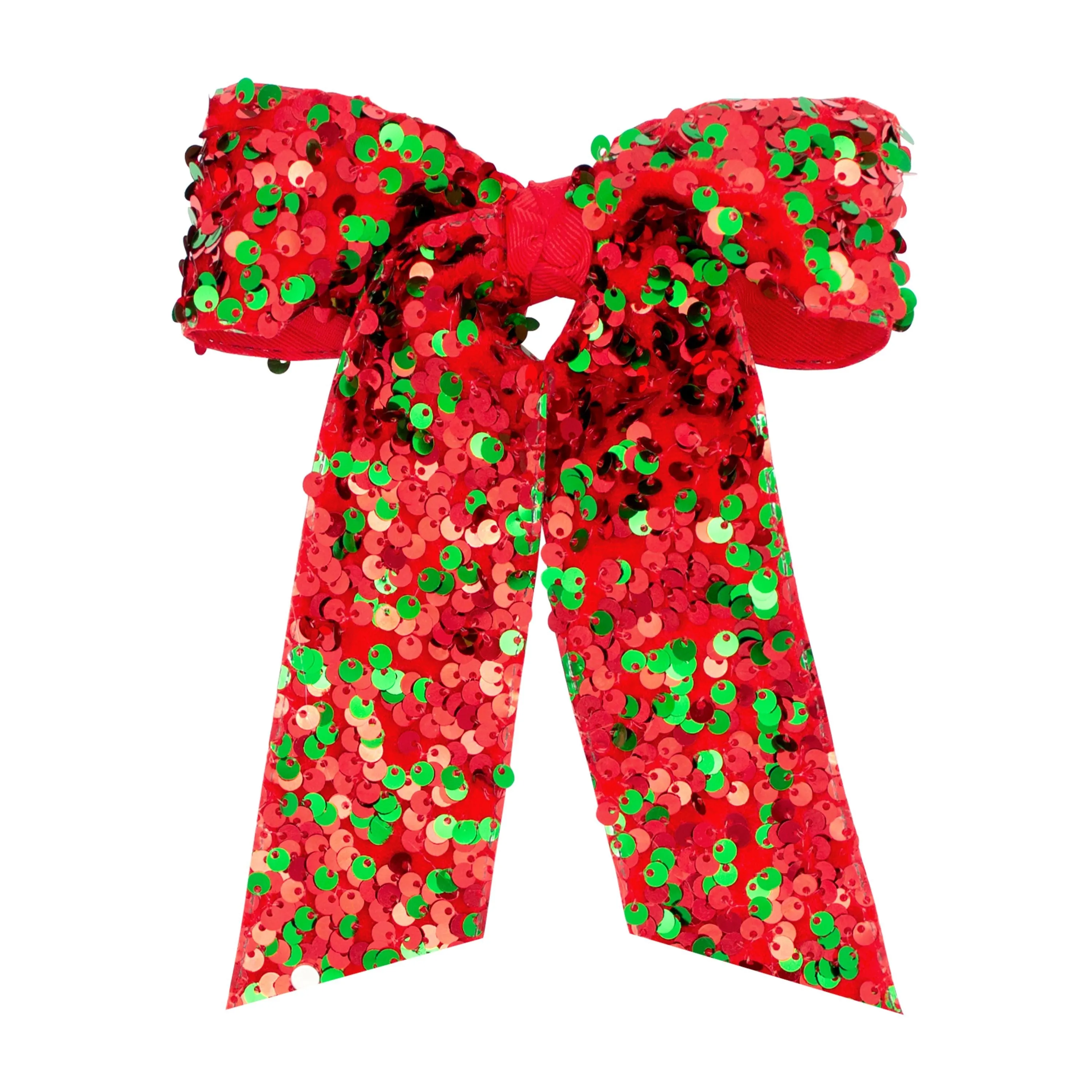 Red & Green Sequin Tails Bow